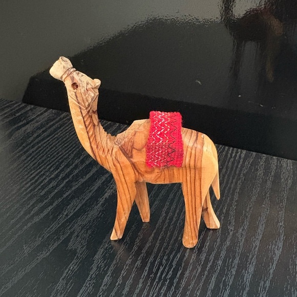 Handcrafted Olive Wood Camel with Red Saddle. 4.5” - Picture 1 of 6